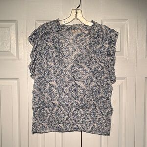 Miss Me Blue Floral Ruffle Sleeve Blouse